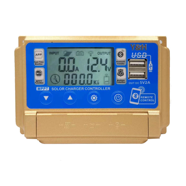 Controlador de carga solar Y&amp;H MPPT 30A, regulador de carga de batería de panel solar de 12 V 24 V con pantalla LCD, USB dual, comunicación de aplicación, voltaje de carga ajustable, apto para GEL de plomo-ácido, FLD, litio